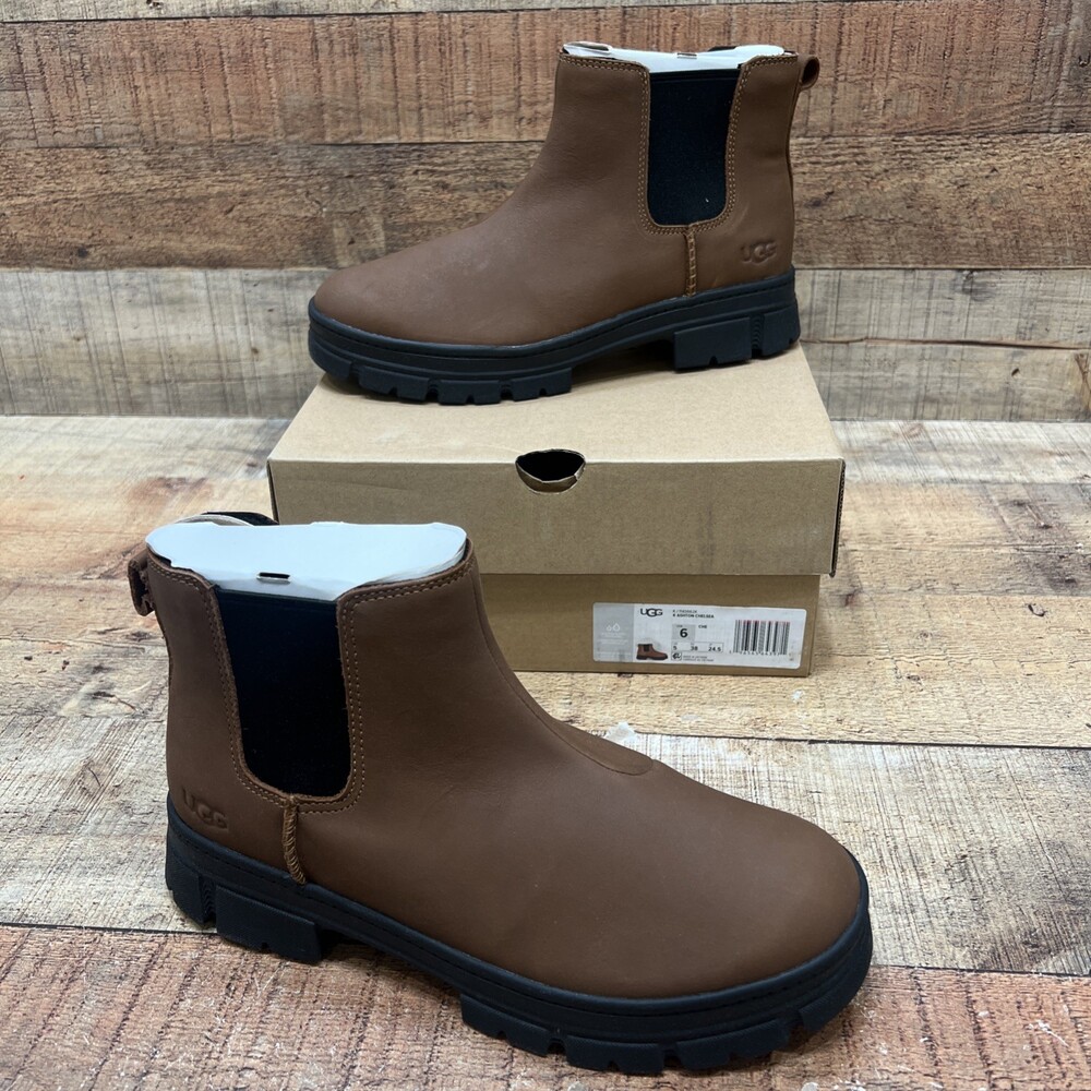 Ugg Kids Big Girls Ashton Chelsea Brown Leather Slip On Boots Size 6 US (38 EU)